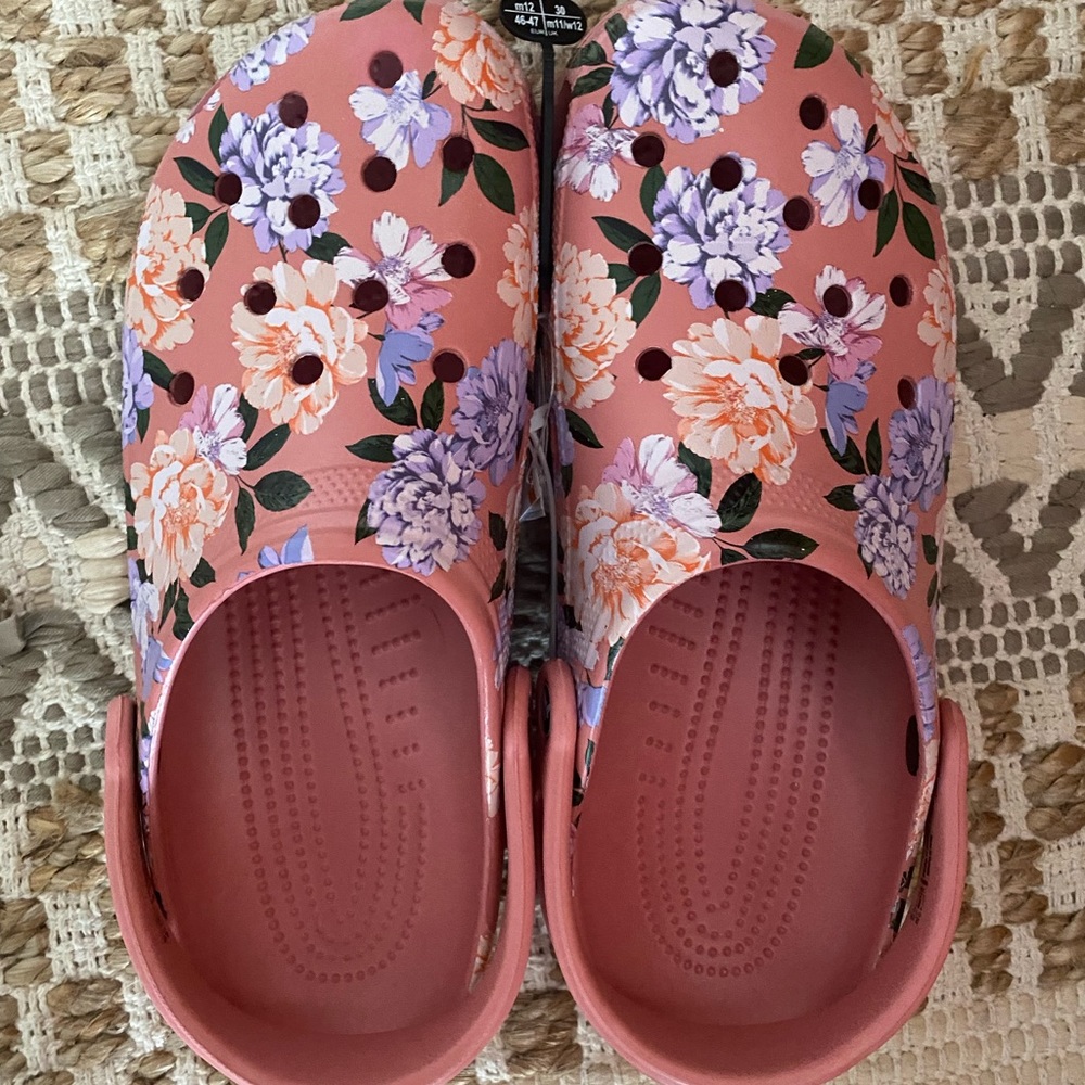 Pink Floral Crocs Size 12,14 Blossom